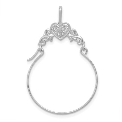 14k White Gold Polished Filigree Heart Charm Holder Pendant