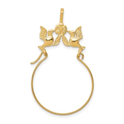 14k Polished Doves and Bow Charm Holder Pendant