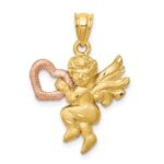 14k Two-tone Satin Diamond-cut Angel Charm