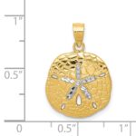 14K with White Rhodium Polished Diamond-Cut Sand Dollar Pendant - Image 3