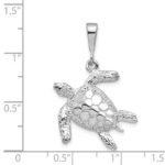 14k White Gold Solid Polished Open-Backed Sea Turtle Pendant - Image 3