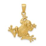14k Solid Polished 3-D Frog with Moveable Back Legs and Mouth Pendant