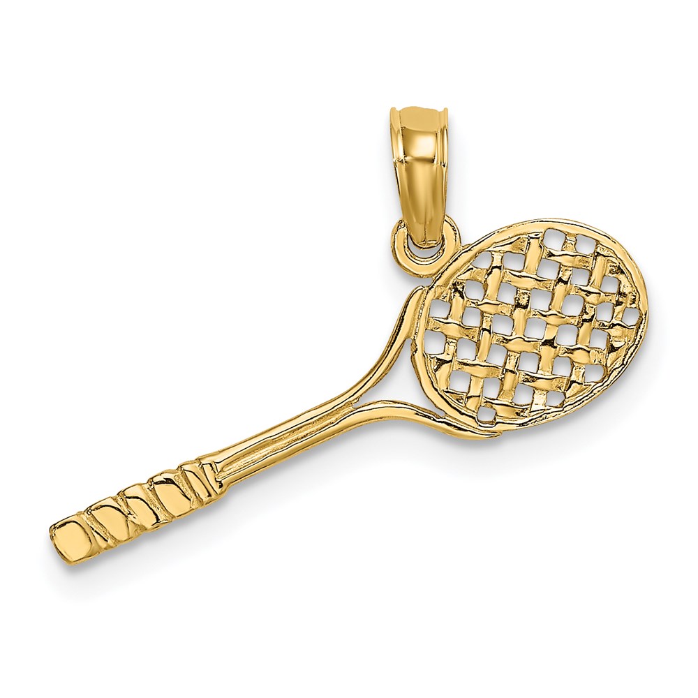 D1441.jpg 14K Solid Polished 3-D Tennis Racquet Charm - Image 1