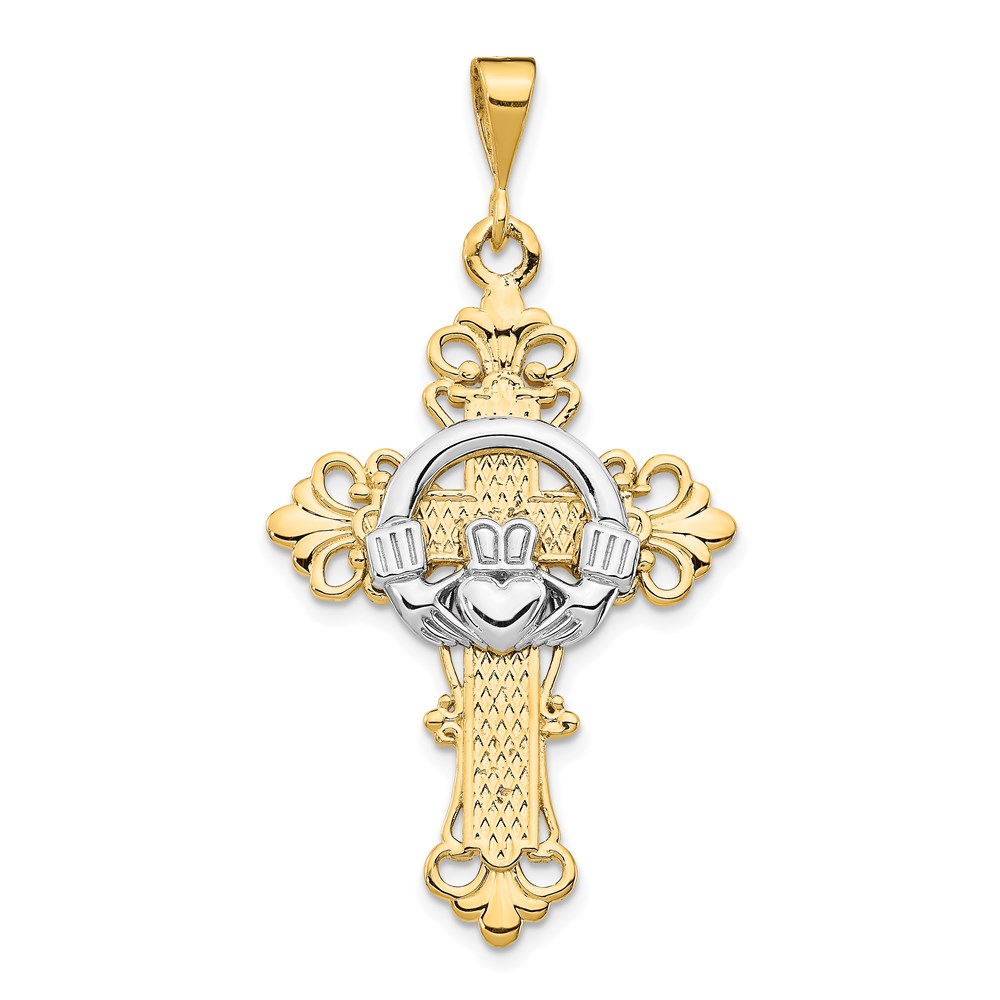 D1517.jpg 14k Two-tone Claddagh Cross Pendant - Image 1