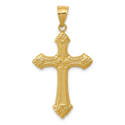 14k Polished Fleur de Lis Cross Pendant