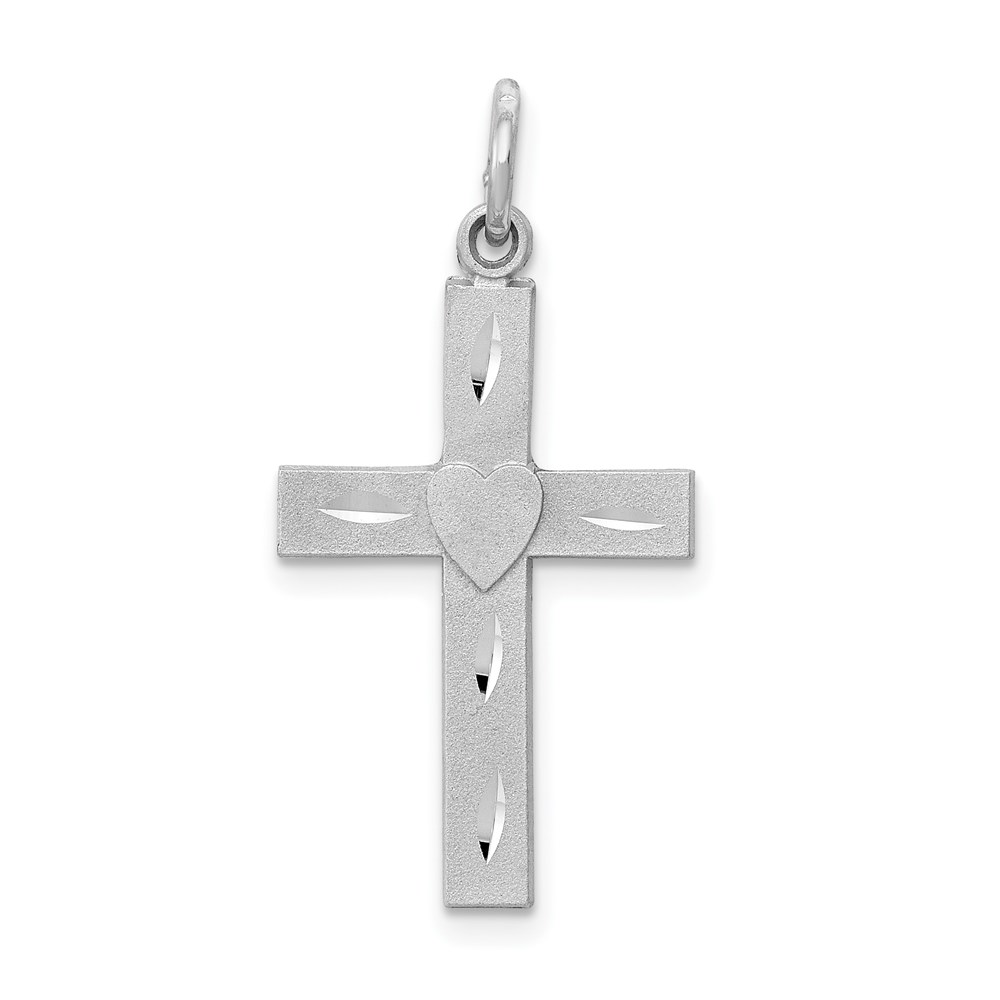 D1618.jpg 14k White Gold Diamond-cut Latin Cross with Heart Charm - Image 1
