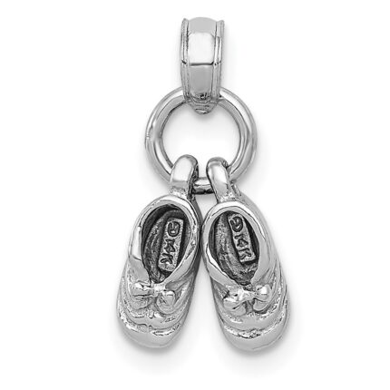 14k White Gold 3-D Moveable Baby Shoes Charm