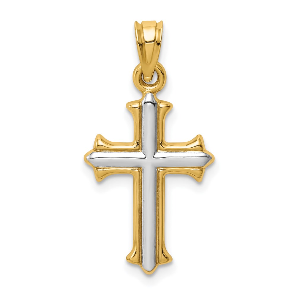 D3184.jpg 14k and White Rhodium Reversible Hollow Cross Pendant - Image 1