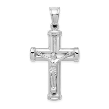 14K White Gold Hollow Crucifix Reversible to Cross Pendant