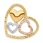14K Yellow and Rose Gold with White Rhodium Triple Heart Chain Slide
