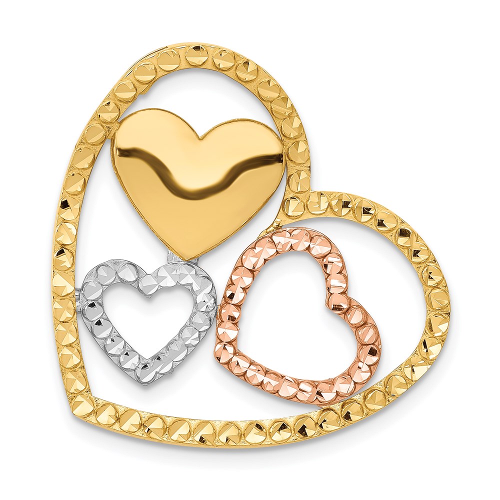 D3314.jpg 14K Yellow and Rose Gold with White Rhodium Triple Heart Chain Slide - Image 1