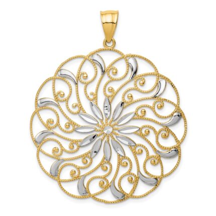14k and White Rhodium Diamond-cut Fancy Swirl Pendant