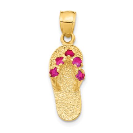 14k 3-D January/Red CZ Birthstone Flip Flop Pendant