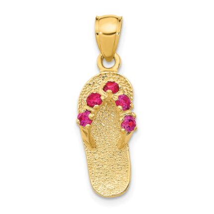 14k 3-D July/Red CZ Birthstone Flip Flop Pendant