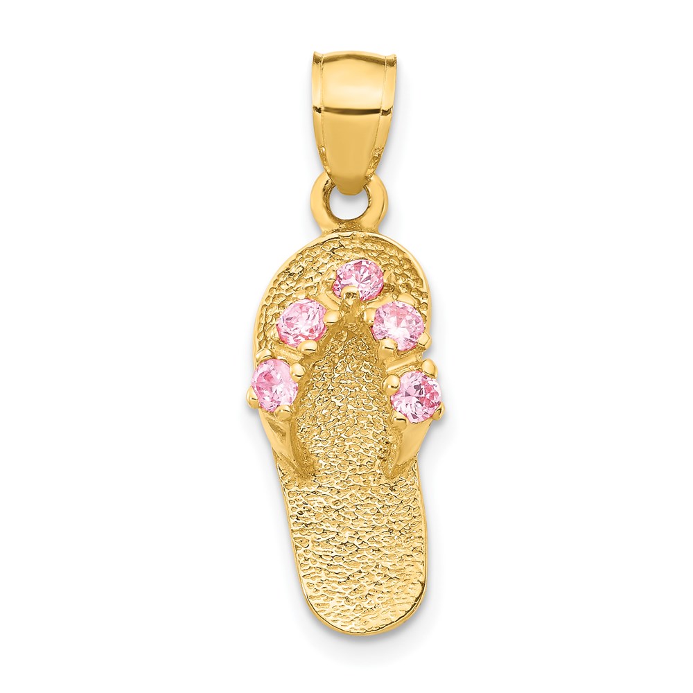 D3430.jpg 14k 3-D October/Pink CZ Birthstone Flip Flop Pendant - Image 1