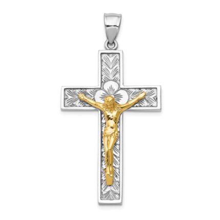 14k Two-tone Crucifix with Flower Center Pendant