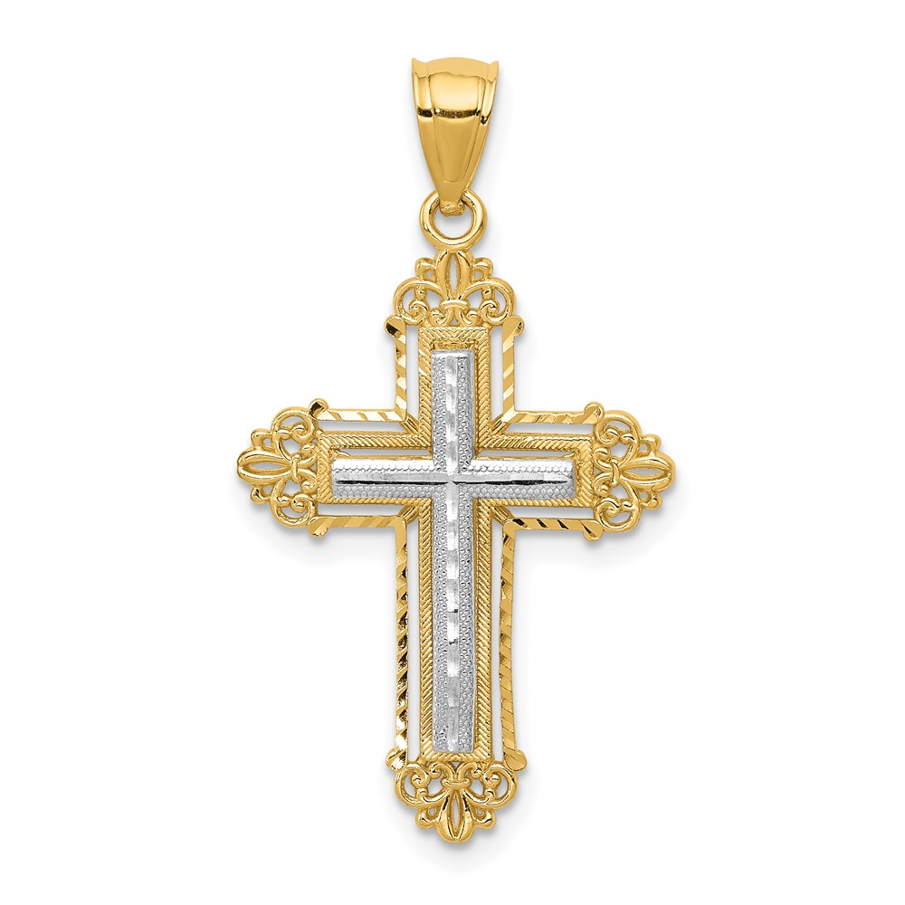 D3532.jpg 14k Two-tone Fleur De Lis Cross Pendant - Image 1