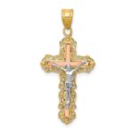14K Tri-color Diamond-cut Filigree Crucifix Pendant