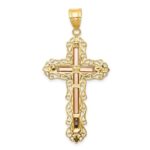 14K Tri-color Diamond-cut Filigree Crucifix Pendant - Image 4