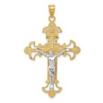 14K Two-tone INRI Fleur de Lis Crucifix Pendant