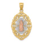 14k Tri-color Our Lady of Guadalupe Oval Pendant