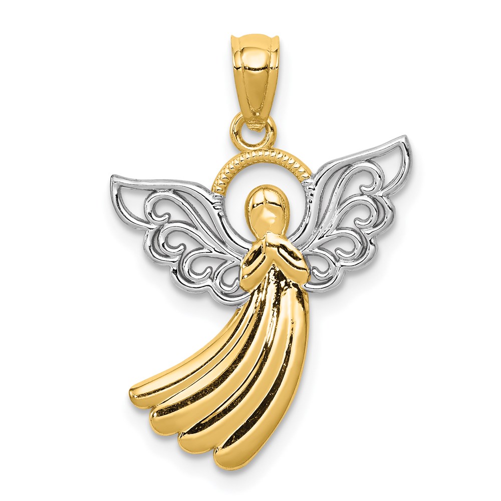 D3722-1.jpg 10k w/Rhodium Filigree Angel Pendant - Image 1