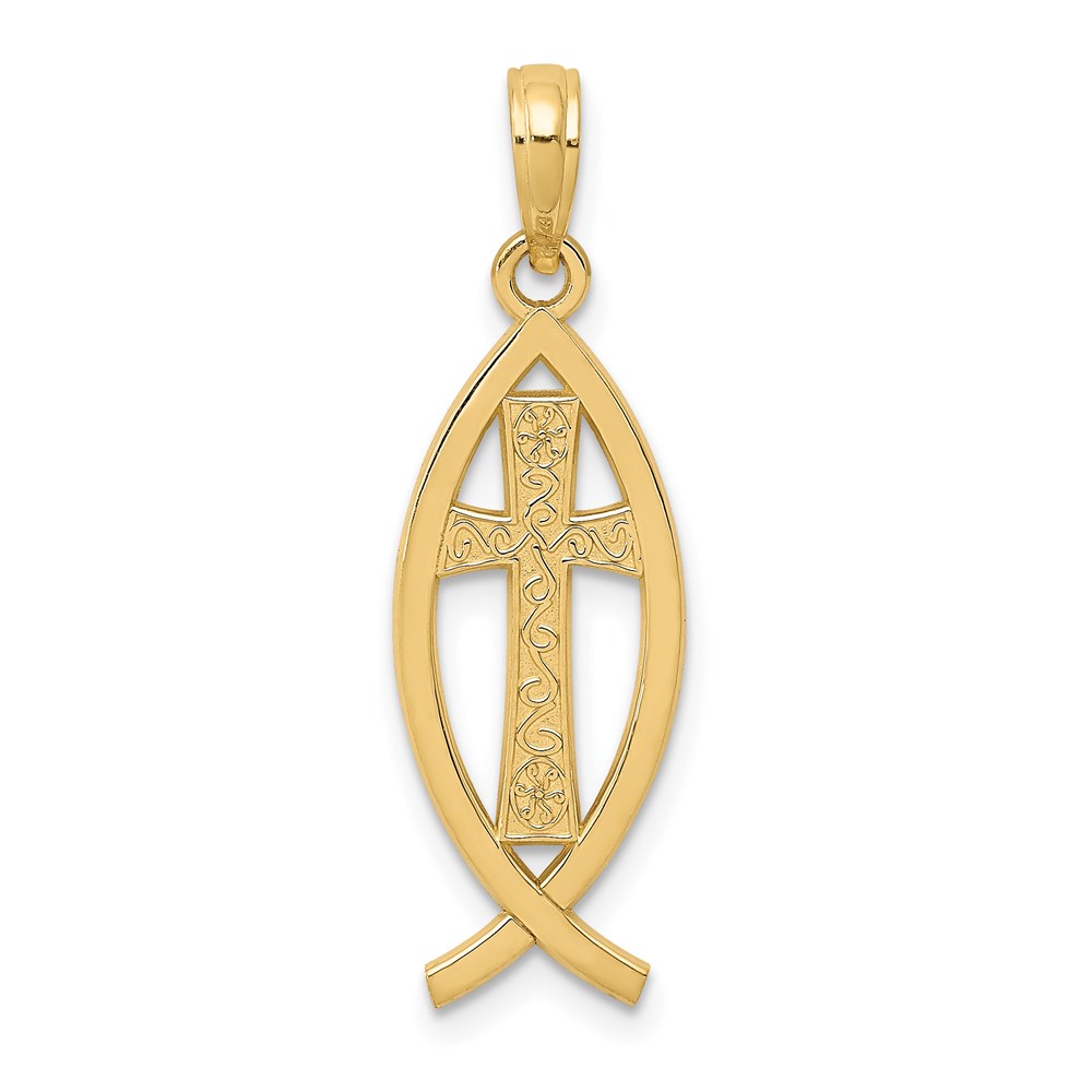 D3741.jpg 14k Cross Ichthus Fish Pendant - Image 1