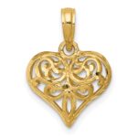 14K Polished 3-D Filigree Puffed Heart Pendant - Image 4