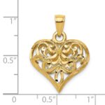 14K Polished 3-D Filigree Puffed Heart Pendant - Image 3