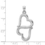 14K White Gold 3-D Solid Connected Double Hearts Pendant - Image 5
