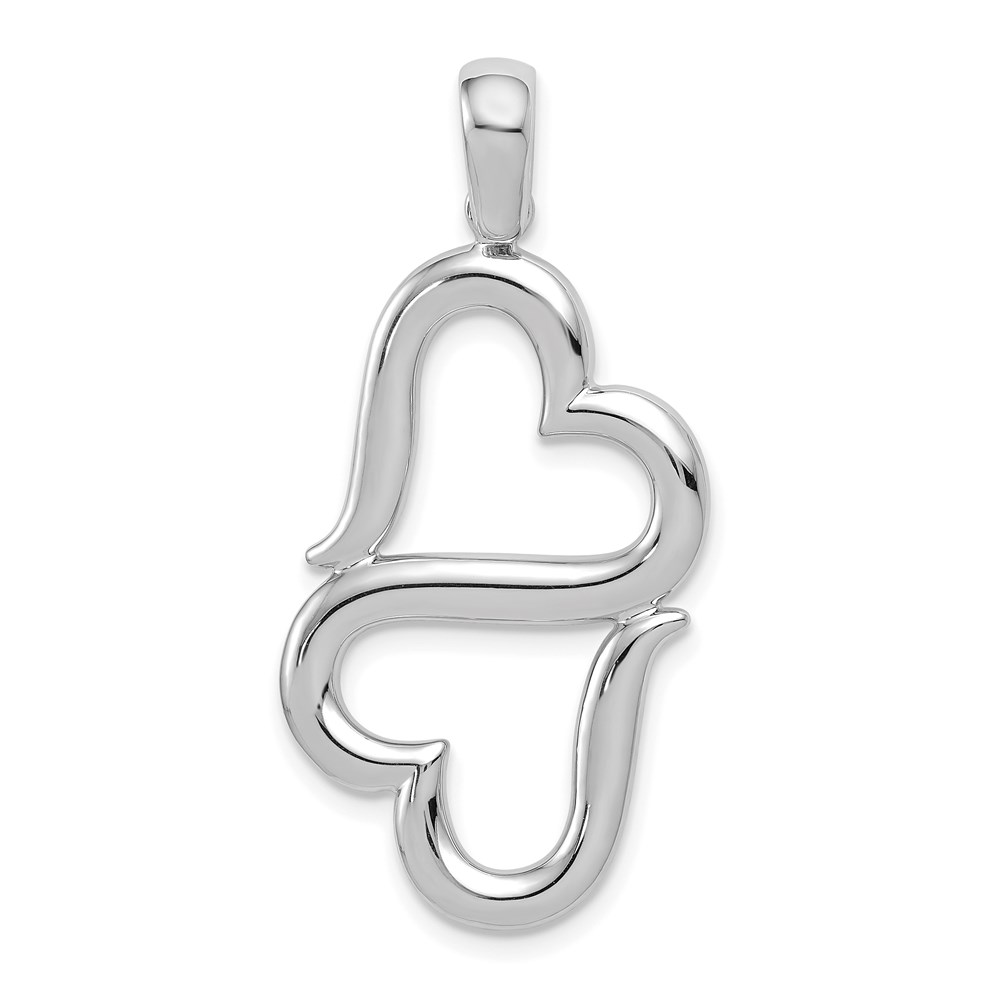 D3824W.jpg 14K White Gold 3-D Solid Connected Double Hearts Pendant - Image 1