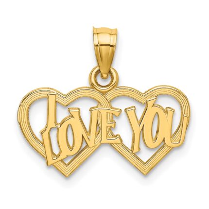 14K I LOVE YOU Double Heart Charm
