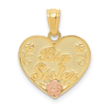 14k Two-tone BIG SISTER Heart Pendant