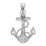 14K White Gold Large Anchor with Rope Pendant - Image 3