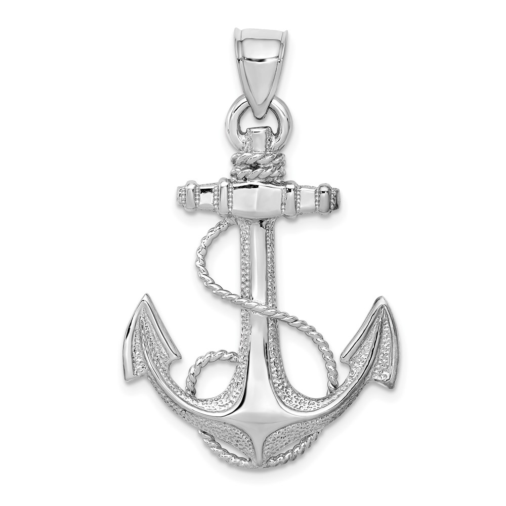 D4165W.jpg 14K White Gold Large Anchor with Rope Pendant - Image 1