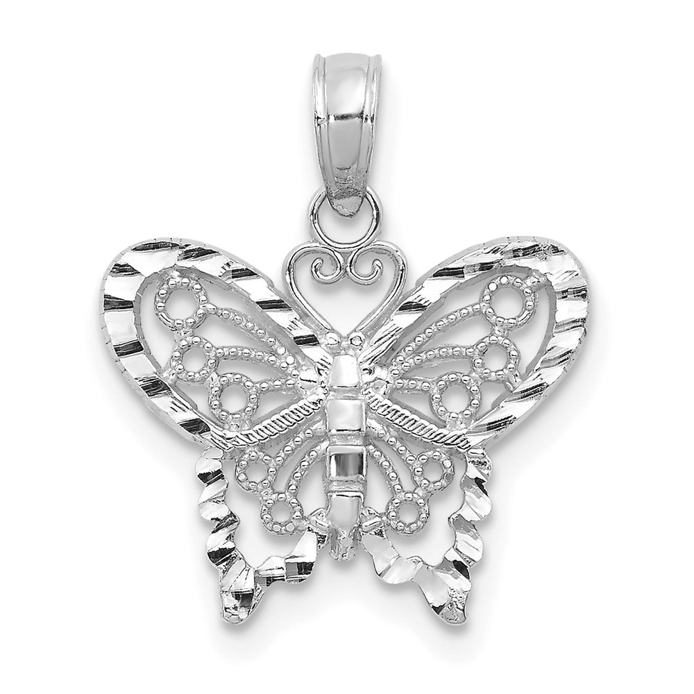 D4207W.jpg 14K White Gold Diamond-cut Butterfly Pendant - Image 1