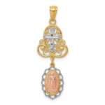 14K Two-Tone with White Rhodium Our Lady of Guadalupe and Cross Pendant