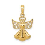 14K Polished and Textured Guardian Angel with Heart Pendant