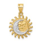 14K and White Rhodium Brushed Sun and Moon Pendant