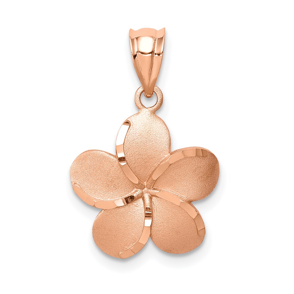 D4466.jpg 14K Rose Gold Satin Diamond-cut Plumeria Pendant - Image 1