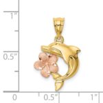 14K Two-tone Brushed and Polished Diamond-cut Plumeria with Dolphin Pendant - Image 4