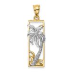 14K Two-tone Palm Tree in Frame Pendant