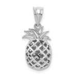 14K White Gold Polished and Diamond-cut 3-D Pineapple Pendant - Image 3