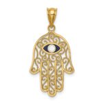14K Polished and Enameled Hamsa and Evil Eye Pendant