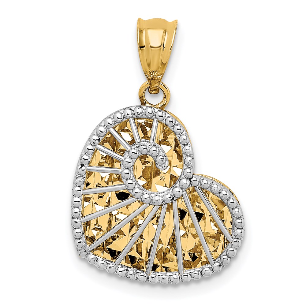 D4561.jpg 14K Two-tone Polished and Diamond-cut Hollow Heart Pendant - Image 1