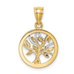 14K Two-tone Polished Tree of Life Pendant - Image 3
