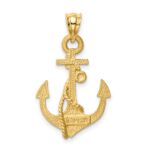 14K Brushed Diamond-cut Anchor with Rope Pendant - Image 3