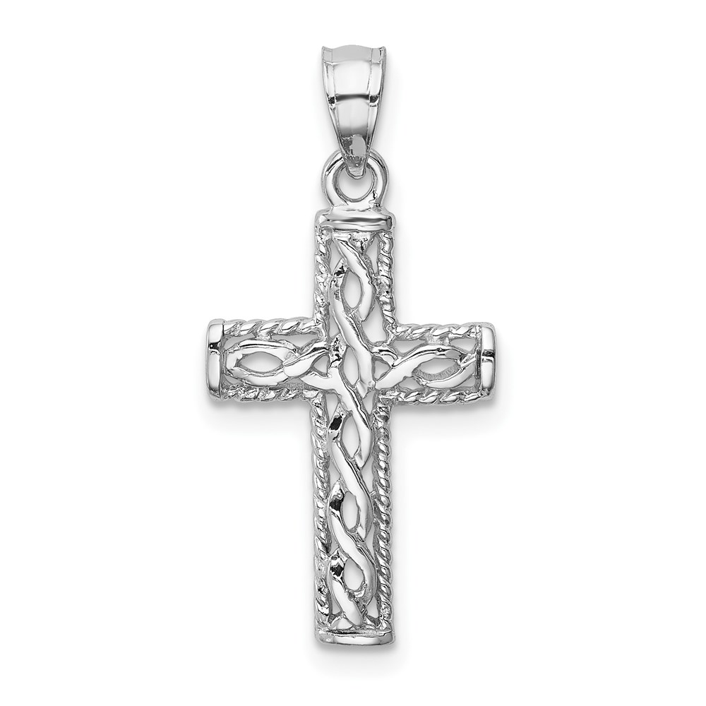 D4641.jpg 14K White Gold Polished Braided Cross Pendant - Image 1