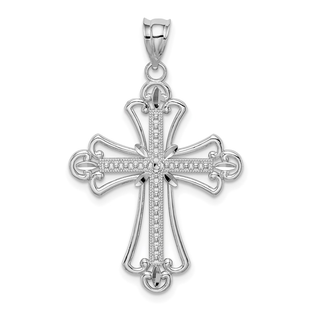 D4648.jpg 14K White Gold Polished Diamond-cut Textured Cross Pendant - Image 1