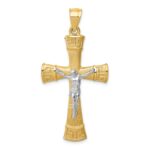 14K Two-tone Brushed and Polished Greek Key Crucifix Pendant